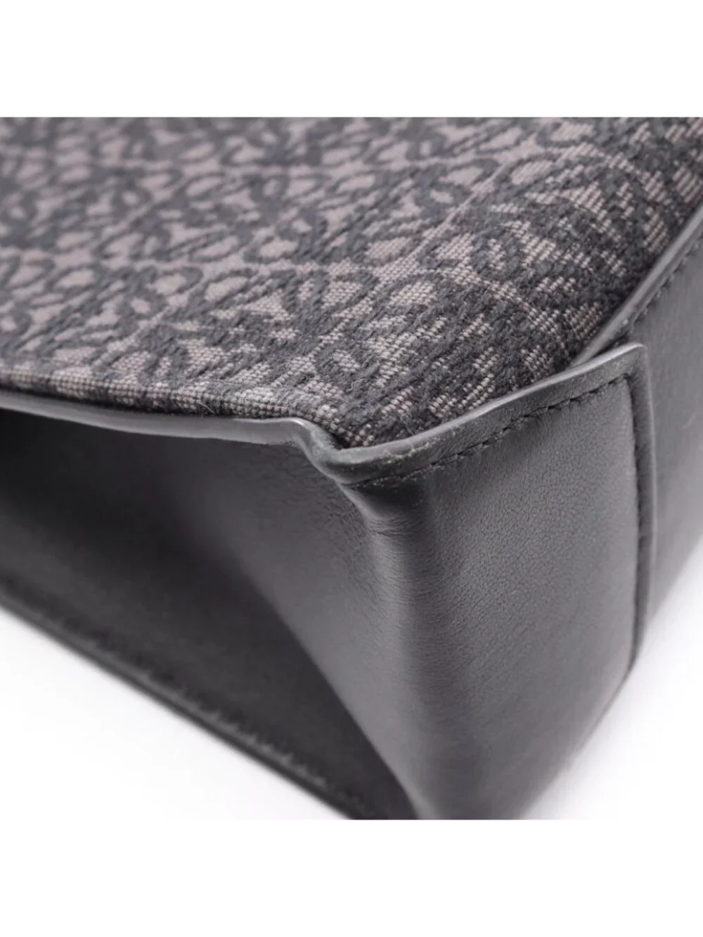 Loewe Tote Buckle Horizontal Anagram Black Canvas Leather